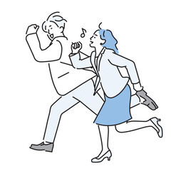 シンプル　イラスト　笑顔で走るビジネスパーソンの男性と女性 人物