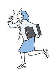 シンプル　イラスト　うきうきで走るビジネスパーソンの女性 人物