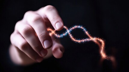 Human Hand Holding Glowing DNA Double Helix Genetic Science Concept