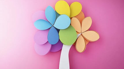 Fototapeta premium Colorful paper tree design on pink background