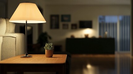 Warm Evening Glow Cozy Living Room Table Lamp and Succulent