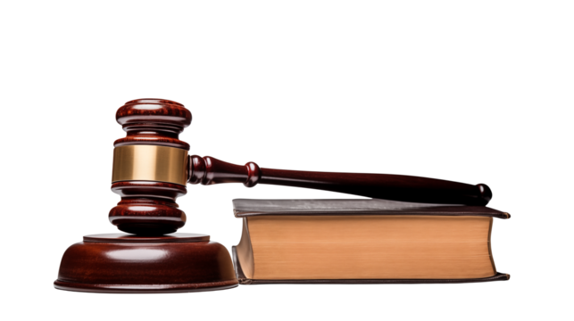 Gavel resting on a book with a black background studio shot