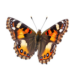 Naklejka premium Vanessa atalanta butterfly perched on a clean transparent background showcasing its vibrant colors and intricate patterns, Vanessa atalanta butterfly, isolated on transparent background