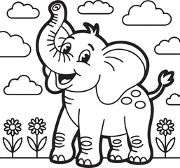 a happy elephant  kids coloring page 
