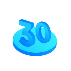 30 Number, 3D number, 3D illustration on white background with reflection, Isolated 3d numbers for compositions number 30