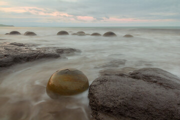 Dinosaur Egg Rocks or Moeraki Rocks are a group of strange rocks formed by natural phenomena of...