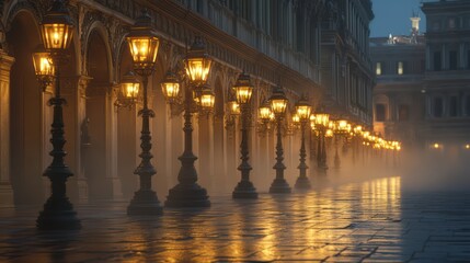 Fototapeta premium Foggy Venetian Alleyway at Night