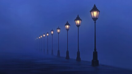 Foggy Night Street Lamps
