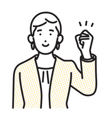 シンプル　イラスト　ガッツポーズをするビジネスパーソンの女性 人物