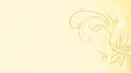 Obraz premium Elegant swirling floral design with delicate flowers on pale yellow background