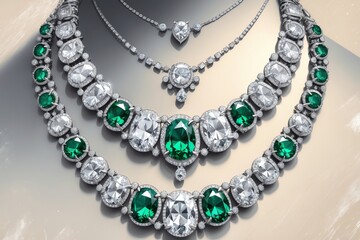 Obraz premium Elegant Diamond and Emerald Necklaces on Display for Luxury Jewelry Concept