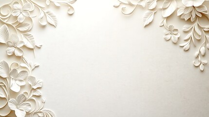 Artistic white floral designs adorn the edges of a blank background
