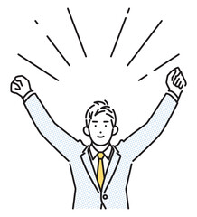 シンプル　イラスト　ガッツポーズをするビジネスマンの男性 人物