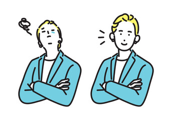 シンプル　イラスト　腕組みをするビジネスパーソンの女性 人物バリエーション