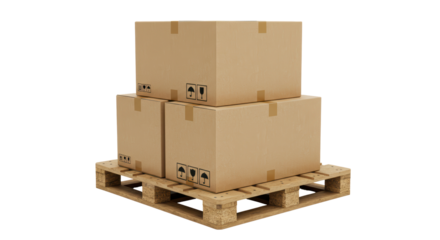 Isolated Stacked Cardboard Boxes on Wooden Pallet