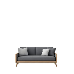 Obraz premium Stylish sofa with cushions and green plants against a minimalist transparent background in a bright indoor setting, Sofa and plant on transparent background