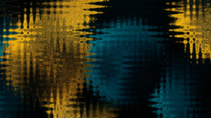 Abstract digital texture rippling wavy patterns in deep teal, gold, and black colors. Generative AI  design for cover, banner, flyer, music, ads. 