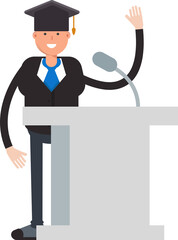 Graduated Student Character Speaking on Podium
