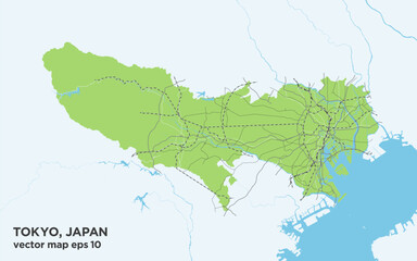 Obraz premium 日本の東京都の緑色のシンプルなロードマップ