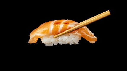 Salmon Sushi Piece with Chopsticks