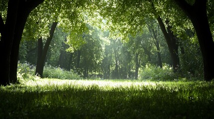 Obraz premium Sunlit Forest Path Tranquil Nature Scene Photography