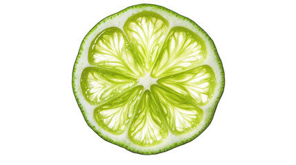A symmetrical lime slice with sharp, precise cuts forming a geometric star on a transparent background