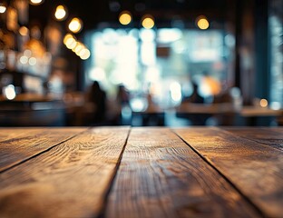 Empty wooden table in a busy cafe (1)