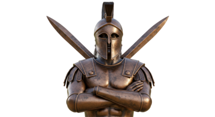Isolated Spartan Warrior with Bronze Armor and Swords