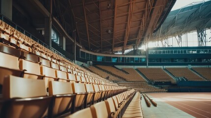 Naklejka premium Empty stadium seats, indoor arena (1)