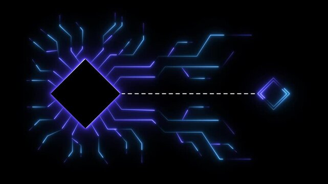 Digital neon data connection technology background. Futuristic glowing neon circuit board with moving electrons PNG alpha. Futuristic hardware multicolor pattern