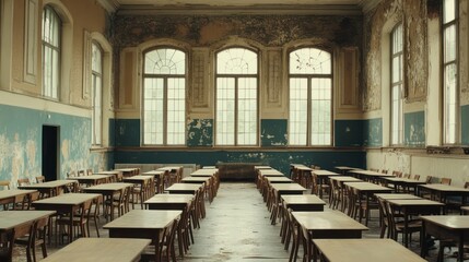 Abandoned school cafeteria interior