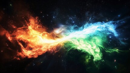Obraz premium Fiery and Icy Nebula A Cosmic Dance of Fire and Ice