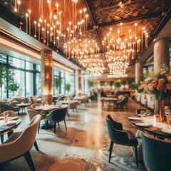 Fototapeta premium a blurred background of an upscale restaurant with stylish decor 3