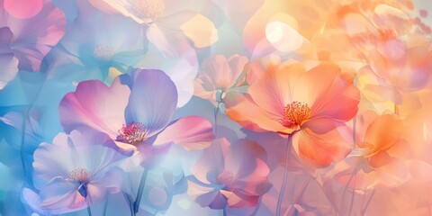 Obraz premium Delicate petals overlap in a dreamy blend of light and color, creating an enchanting floral tapestry