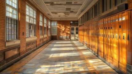 Sunlit Corridor of Abandoned School