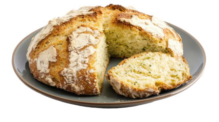 A plate of traditional Irish soda bread isolated on white background PNG