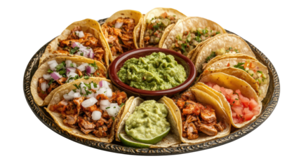 A plate of traditional Mexican tacos  isolated on white background PNG