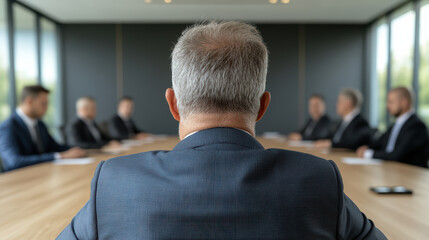 Fototapeta premium corporate boardroom where executives analyze company strategy with focus on leadership