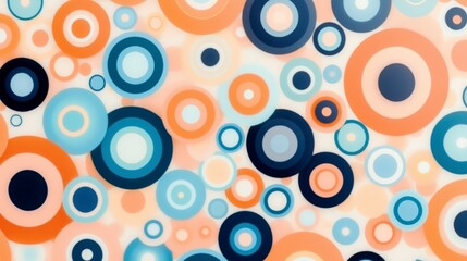 Fototapeta premium Abstract Retro Circles Pattern Orange, Teal, and White Concentric Design