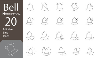 Bell Notification Editable Line Icons set. alert, ringing, message, and more. Pictograms and infographics for mobile. Vector illustration