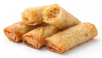 Crispy Chinese Spring Rolls Isolated On A White Background
