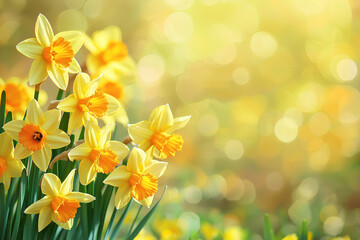 Obraz premium Spring Easter background with beautiful yellow daffodils 