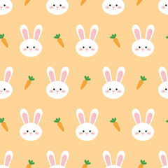 Seamless vector pattern with cute white rabbits and carrots
