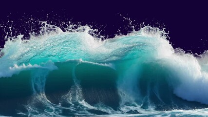 Ocean wave crashing under a dark sky, capturing its power and beauty animated overlay, transparent 4K video, alpha channel, ProRes 4444