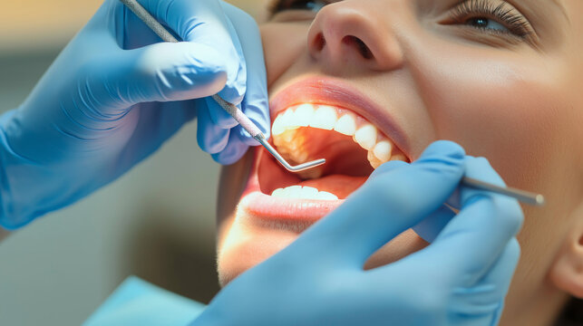 Zahn&auml;rztliche Behandlung mit Dentalhaken und Mundspiegel