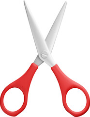3D scissors with red plastic handles symbol
