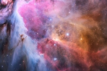 Obraz premium A stunning image of a nebula in space, filled with vibrant colors and twinkling stars in cosmic clouds and gasses.