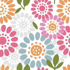  Colorful doodle flower Seamless pattern background ideal for wrapping paper, fabric, textile etc.