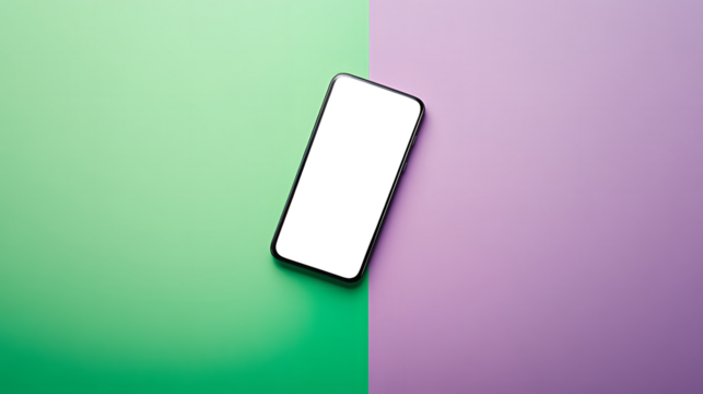 Smartphone with white and transparent Screen on Purple and Green Background