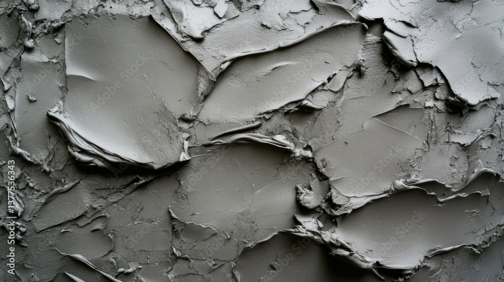 Poster textured gray surface showing layered and uneven application of material in an abstract style